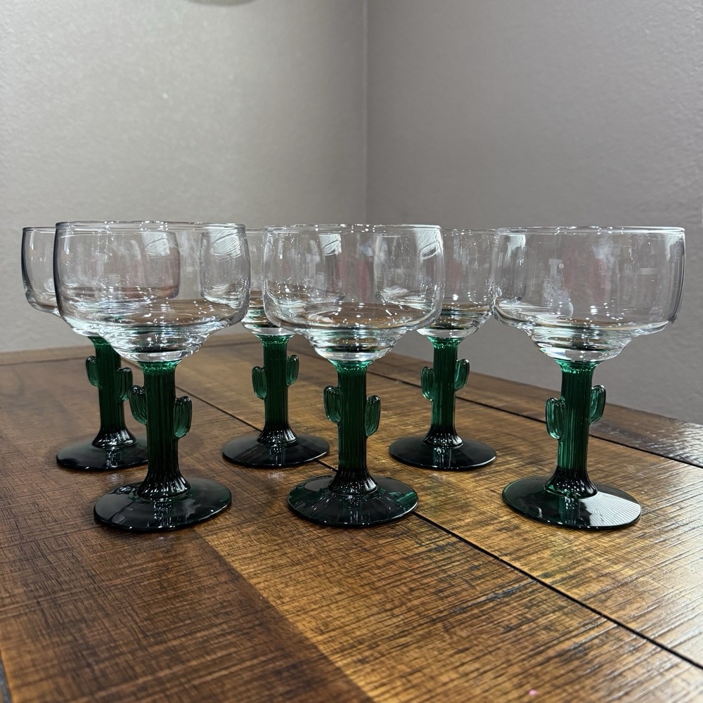 LIBBEY‎ Cactus Margarita Glasses Lot Of 6 FREE SHIPPING Fiesta Summer Drinkware